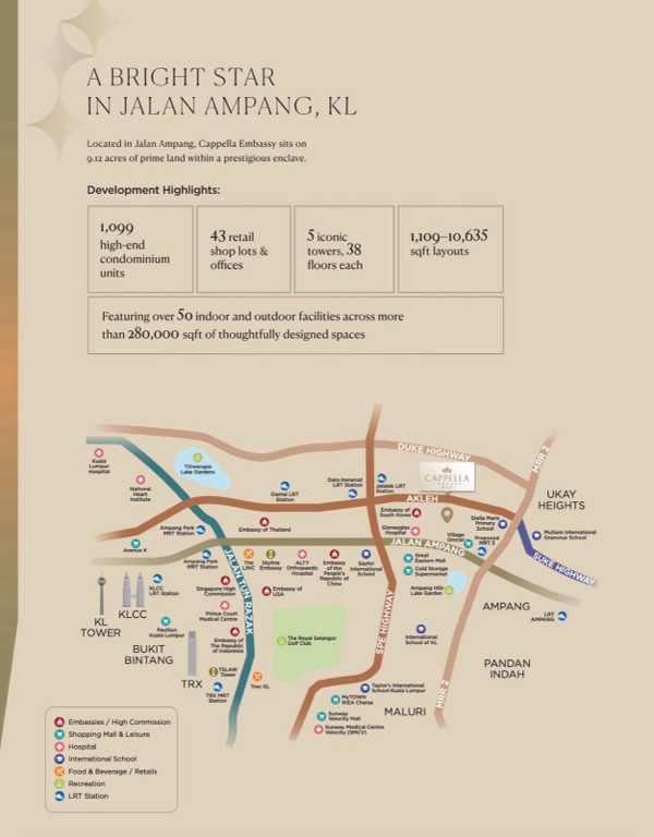 Cappella Embassy location map – KLCC, embassies, hospitals and international schools