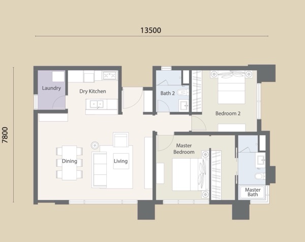 Type D3 floor plan 1,119 sq ft 2 bedroom